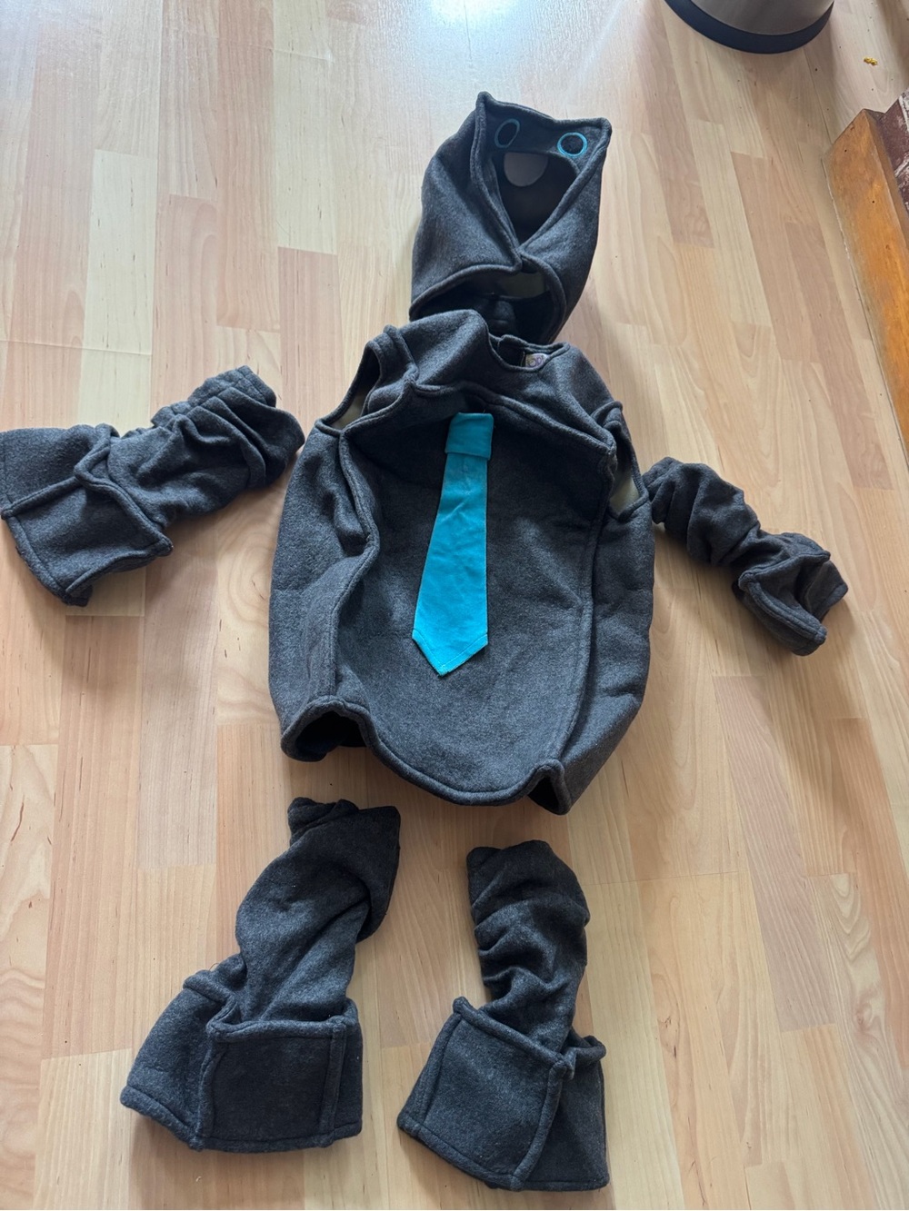 Gray Fleece Kids Monster Costume with Teal Tie